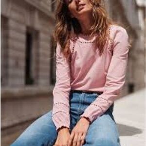 Boden Dusty Pink Knit Top with Pom Trim